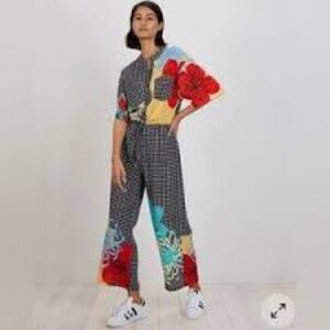 The Kit by Daniel Vosovic Mixed Print Floral Gingham Jumpsuit Size S
